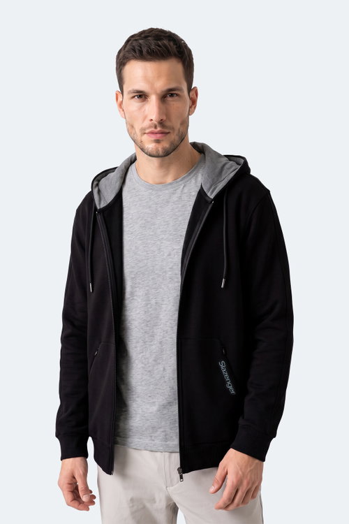 Slazenger NONSTOP I Erkek Kapüşonlu Cepli Oversıze Siyah Sweatshırt