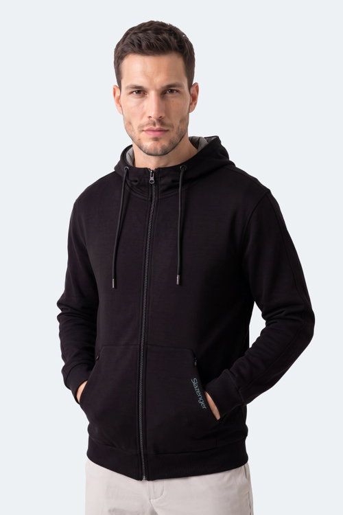 Slazenger NONSTOP I Erkek Kapüşonlu Cepli Oversıze Siyah Sweatshırt