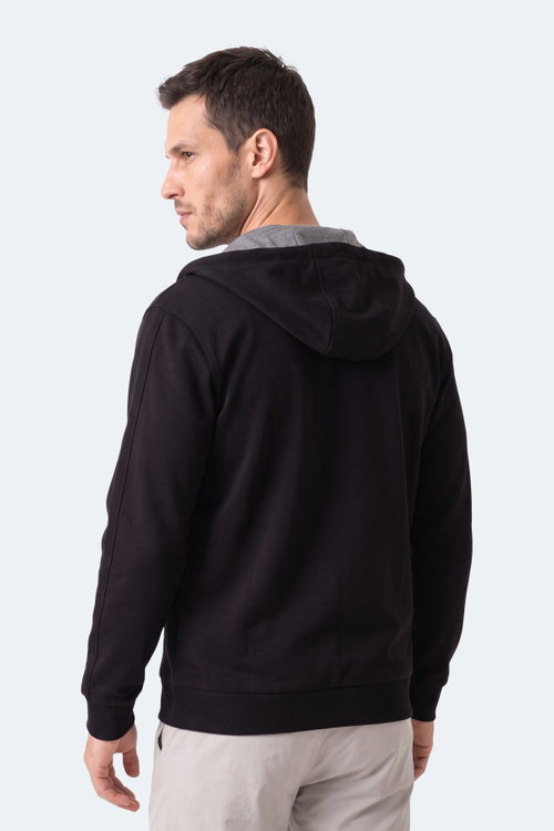 Slazenger NONSTOP I Erkek Kapüşonlu Cepli Oversıze Siyah Sweatshırt