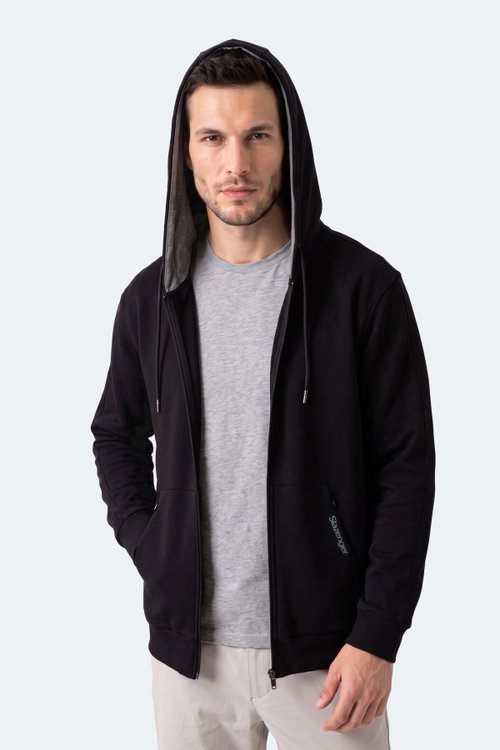 Slazenger NONSTOP I Erkek Kapüşonlu Cepli Oversıze Siyah Sweatshırt