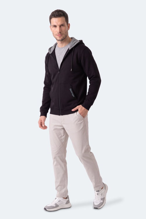 Slazenger NONSTOP I Erkek Kapüşonlu Cepli Oversıze Siyah Sweatshırt
