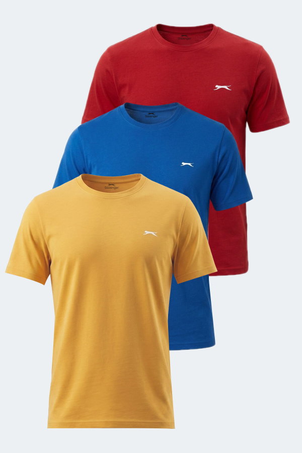 Slazenger NOTRON I 3 LÜ SET Erkek Sarı - Kırmızı - Saks Mavi Tişört