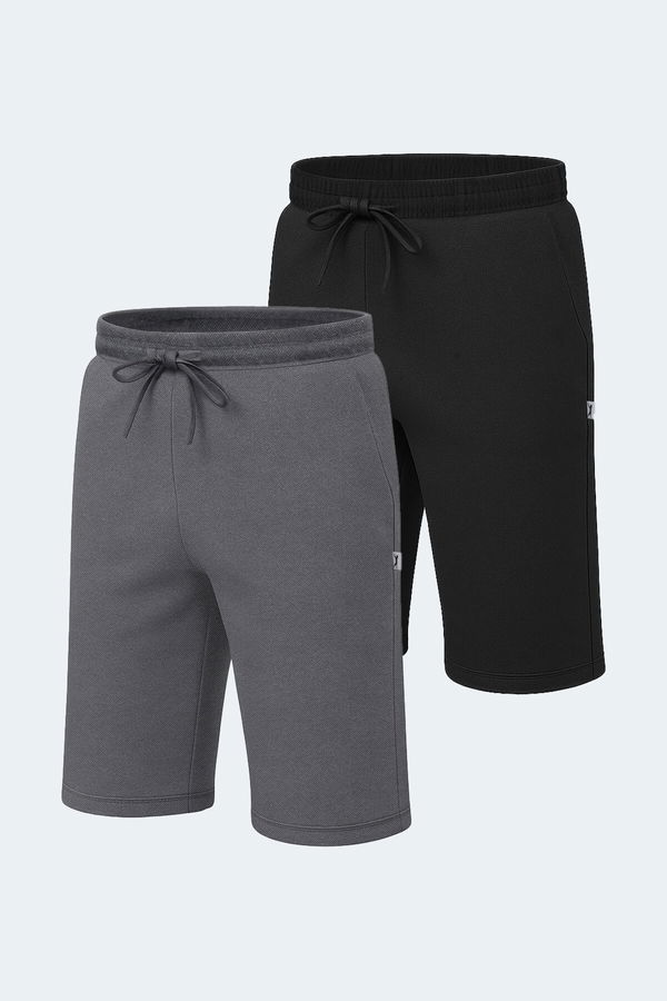 Slazenger NUKE 2li Set Erkek Şort Siyah - Koyu Gri