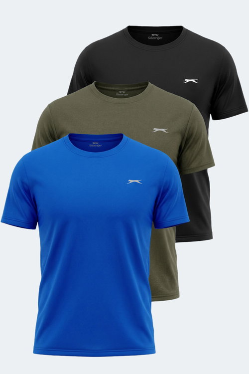 Slazenger ODALIS 3 LÜ SET Erkek SİYAH - HAKİ - SAKSMAVİ Tişört