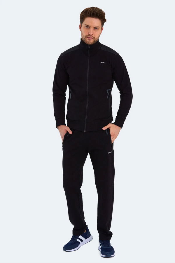Slazenger OKRAN IN Erkek Fermuarlı Dik Yaka Cepli Siyah Eşofman Takımı