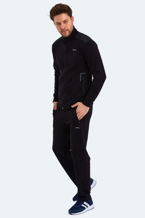 Slazenger OKRAN IN Erkek Fermuarlı Dik Yaka Cepli Siyah Eşofman Takımı