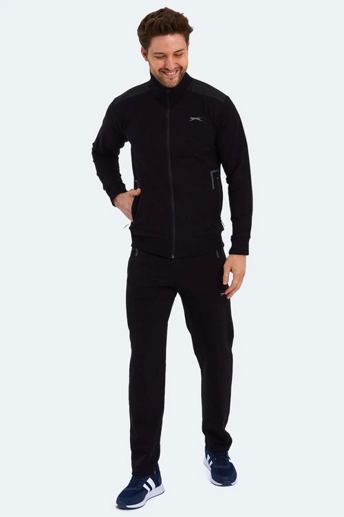 Slazenger OKRAN IN Erkek Fermuarlı Dik Yaka Cepli Siyah Eşofman Takımı