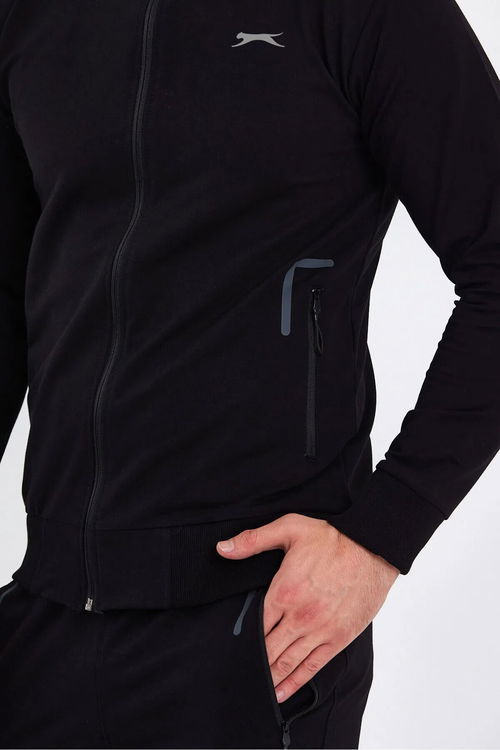 Slazenger OKRAN IN Erkek Fermuarlı Dik Yaka Cepli Siyah Eşofman Takımı