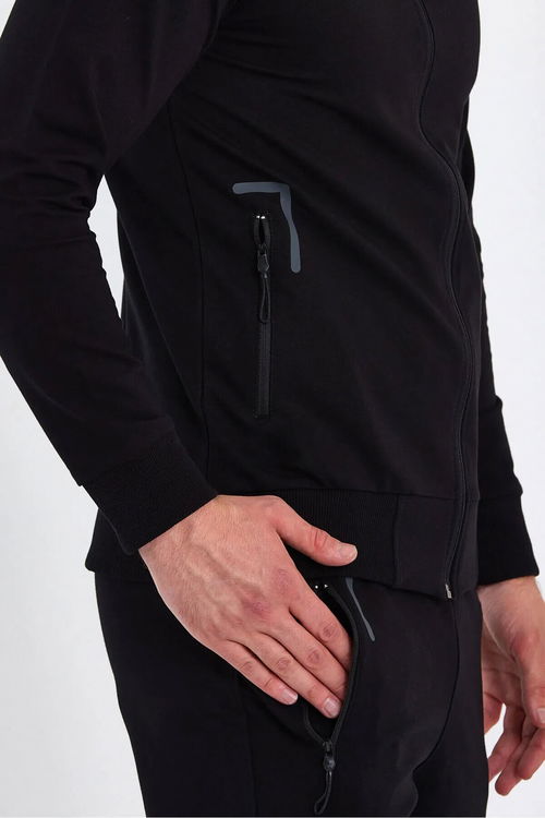 Slazenger OKRAN IN Erkek Fermuarlı Dik Yaka Cepli Siyah Eşofman Takımı