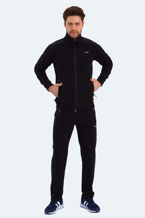 Slazenger OKRAN IN Erkek Fermuarlı Dik Yaka Cepli Siyah Eşofman Takımı