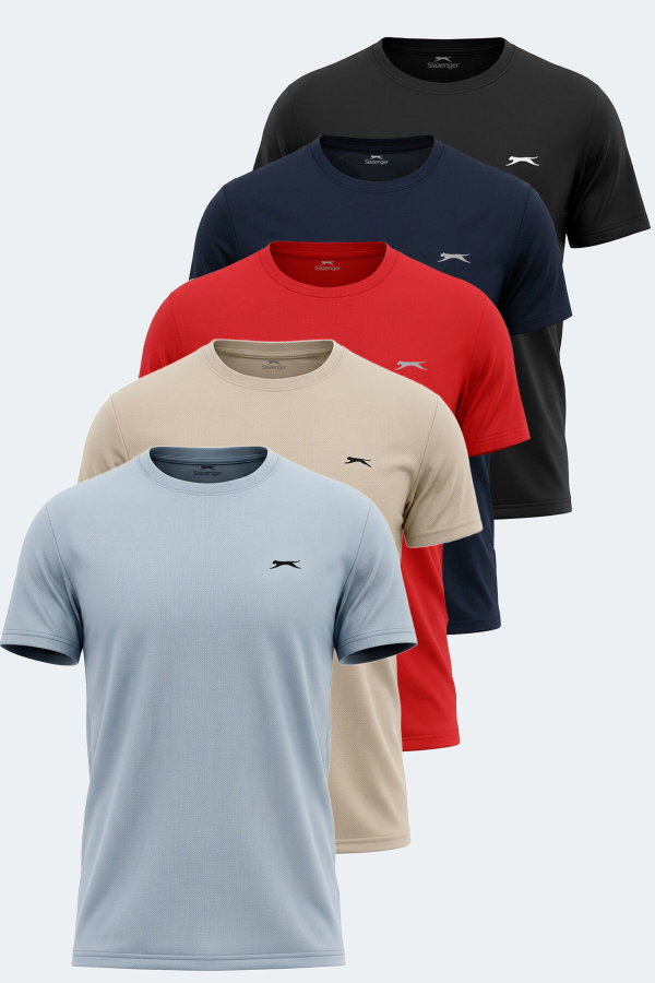 Slazenger OMAR KTN 5 Lİ SET Erkek Ekru - Siyah - Lacivert - Açık Gri - Kırmızı Tişört