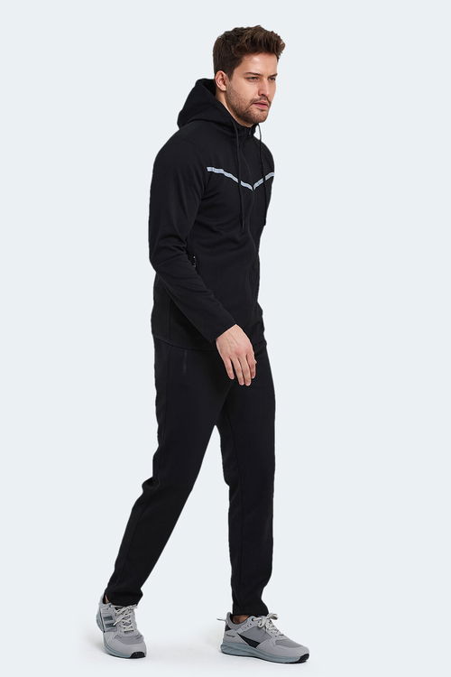 Slazenger ORKA IN Erkek Fermuarlı Kapüşonlu Cepli Siyah Eşofman Takımı