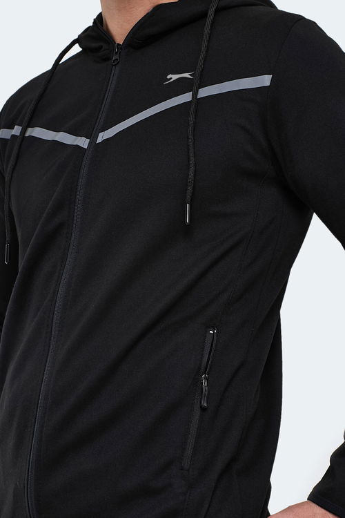 Slazenger ORKA IN Erkek Fermuarlı Kapüşonlu Cepli Siyah Eşofman Takımı