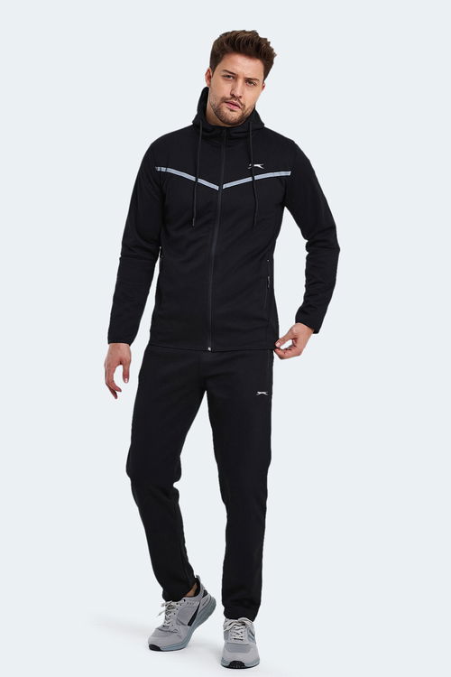 Slazenger ORKA IN Erkek Fermuarlı Kapüşonlu Cepli Siyah Eşofman Takımı