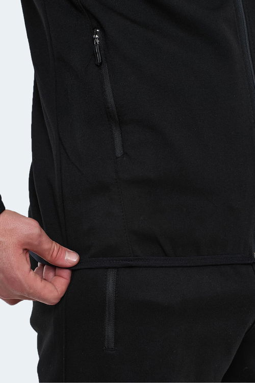 Slazenger ORKA IN Erkek Fermuarlı Kapüşonlu Cepli Siyah Eşofman Takımı