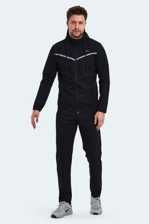 Slazenger ORKA IN Erkek Fermuarlı Kapüşonlu Cepli Siyah Eşofman Takımı