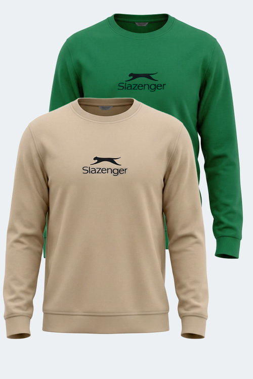 Slazenger ORTWIN 2 Lİ SET Erkek Beyaz - Yeşil Sweatshırt