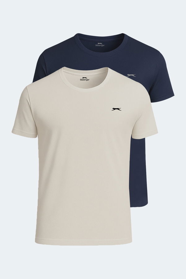 Slazenger OSWIN 2 li Set Erkek Bej - Lacivert Tişört