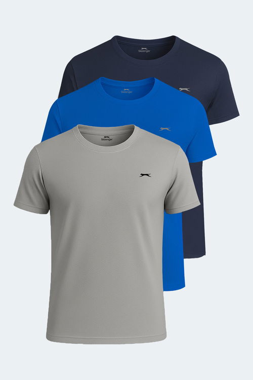 Slazenger OSWIN 3 lü Set Erkek Gri - Lacivert - Saks Mavi Tişört