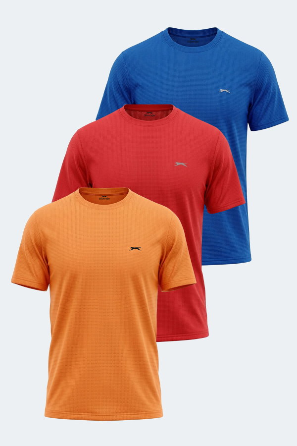 Slazenger OSWIN 3 lü Set Erkek Saks Mavi - Kırmızı - turuncu Tişört