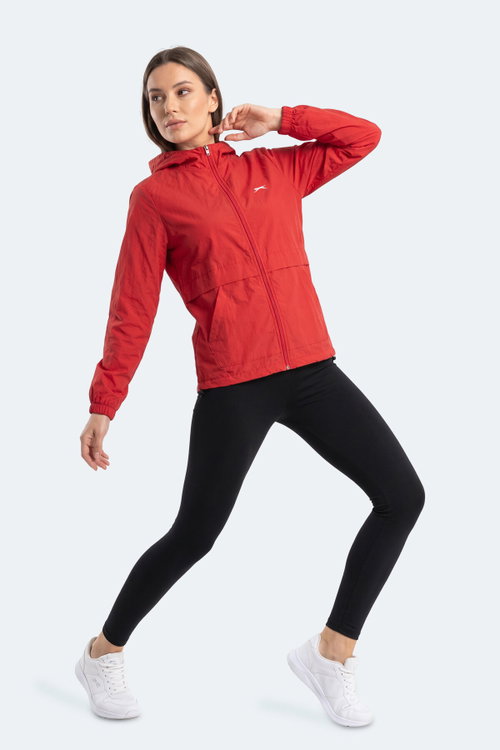 Slazenger RAID Kadın Kapüşonlu Fermuarlı Kırmızı Rüzgarlık