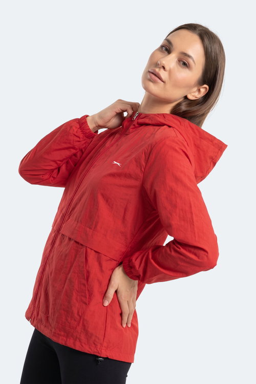 Slazenger RAID Kadın Kapüşonlu Fermuarlı Kırmızı Rüzgarlık