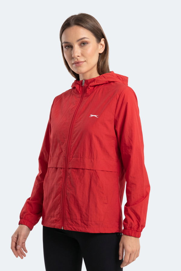 Slazenger RAID Kadın Kapüşonlu Fermuarlı Kırmızı Rüzgarlık