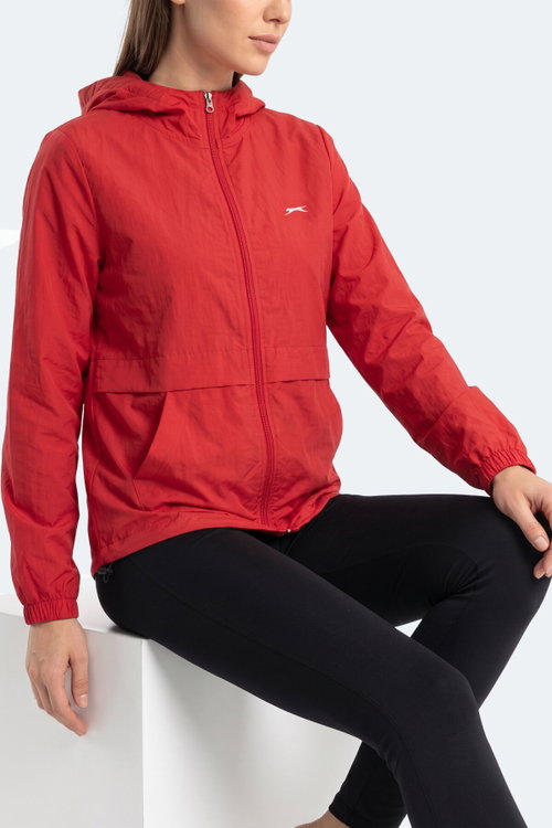 Slazenger RAID Kadın Kapüşonlu Fermuarlı Kırmızı Rüzgarlık