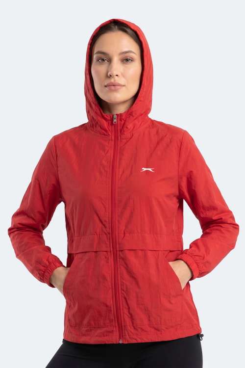 Slazenger RAID Kadın Kapüşonlu Fermuarlı Kırmızı Rüzgarlık