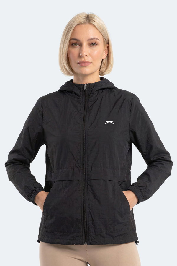 Slazenger RAID Kadın Kapüşonlu Fermuarlı Siyah Rüzgarlık
