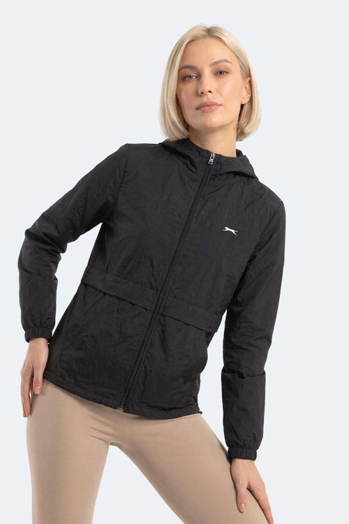 Slazenger RAID Kadın Kapüşonlu Fermuarlı Siyah Rüzgarlık