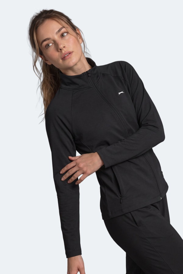 Slazenger RAZOR Kadın Dik Yaka Fermuarlı Siyah Sweatshırt