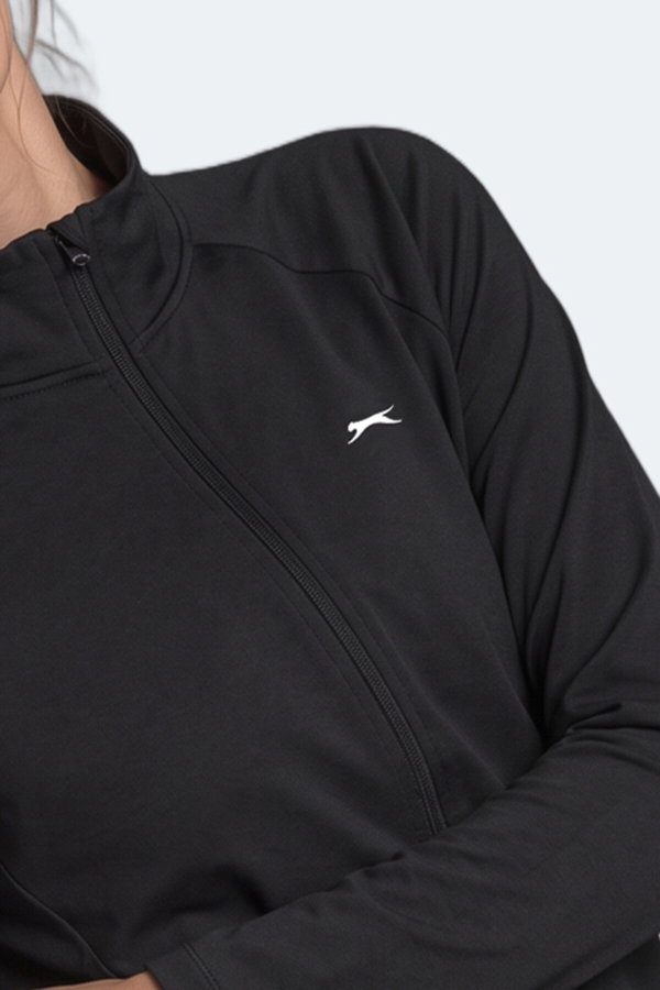 Slazenger RAZOR Kadın Dik Yaka Fermuarlı Siyah Sweatshırt