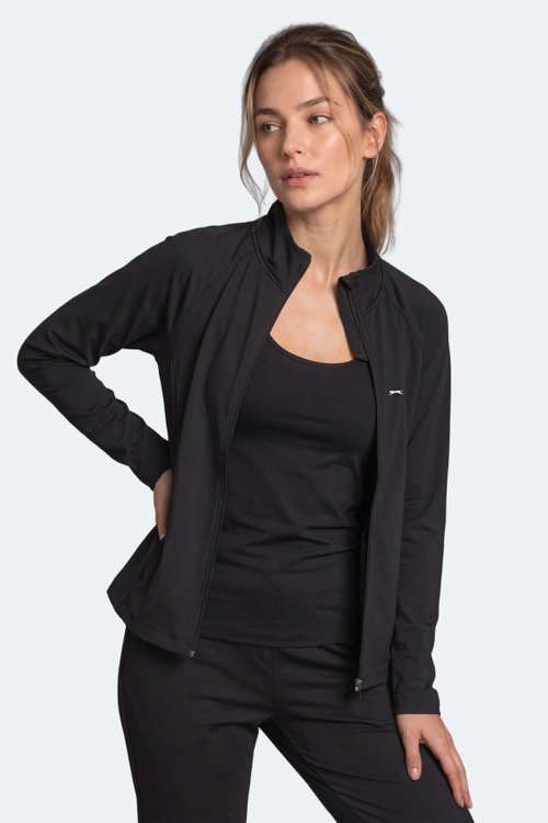 Slazenger RAZOR Kadın Dik Yaka Fermuarlı Siyah Sweatshırt