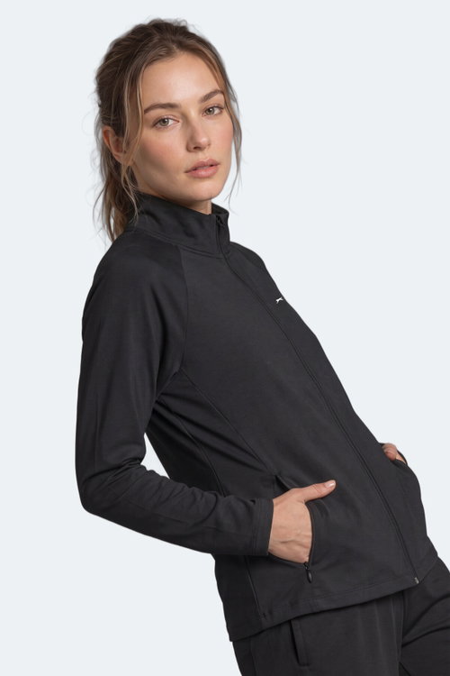Slazenger RAZOR Kadın Dik Yaka Fermuarlı Siyah Sweatshırt