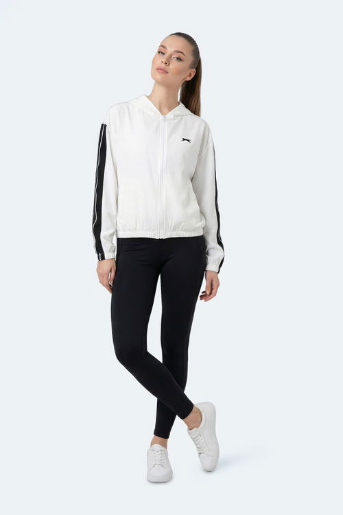 Slazenger RAZZLE Kadın Fermuarlı Kapüşonlu Cepli Ekru Sweatshırt
