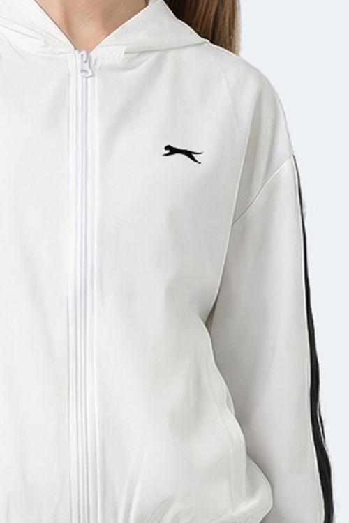 Slazenger RAZZLE Kadın Fermuarlı Kapüşonlu Cepli Ekru Sweatshırt