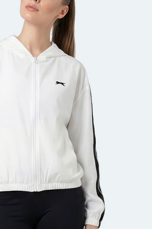 Slazenger RAZZLE Kadın Fermuarlı Kapüşonlu Cepli Ekru Sweatshırt