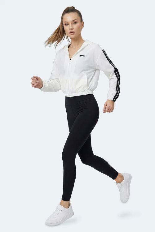 Slazenger RAZZLE Kadın Fermuarlı Kapüşonlu Cepli Ekru Sweatshırt