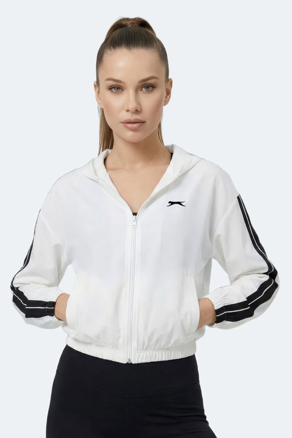Slazenger RAZZLE Kadın Fermuarlı Kapüşonlu Cepli Ekru Sweatshırt