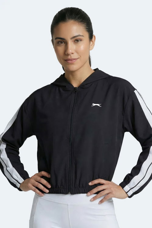 Slazenger RAZZLE Kadın Fermuarlı Kapüşonlu Cepli Siyah Sweatshırt