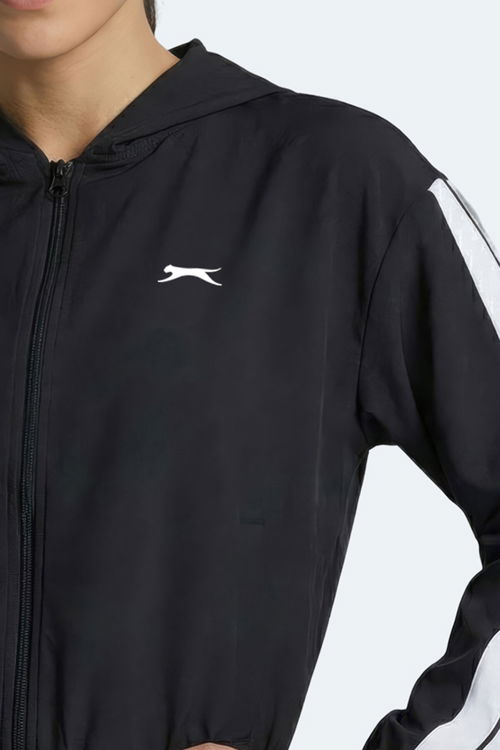 Slazenger RAZZLE Kadın Fermuarlı Kapüşonlu Cepli Siyah Sweatshırt