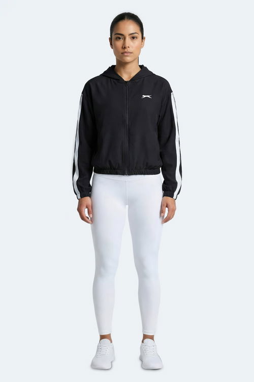 Slazenger RAZZLE Kadın Fermuarlı Kapüşonlu Cepli Siyah Sweatshırt