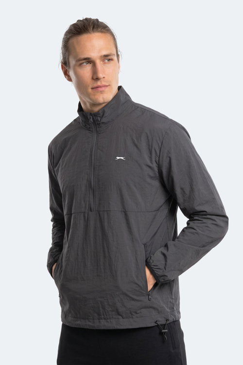 Slazenger RECKON Erkek Dik Yaka Fermuarlı Koyu Gri Yağmurluk
