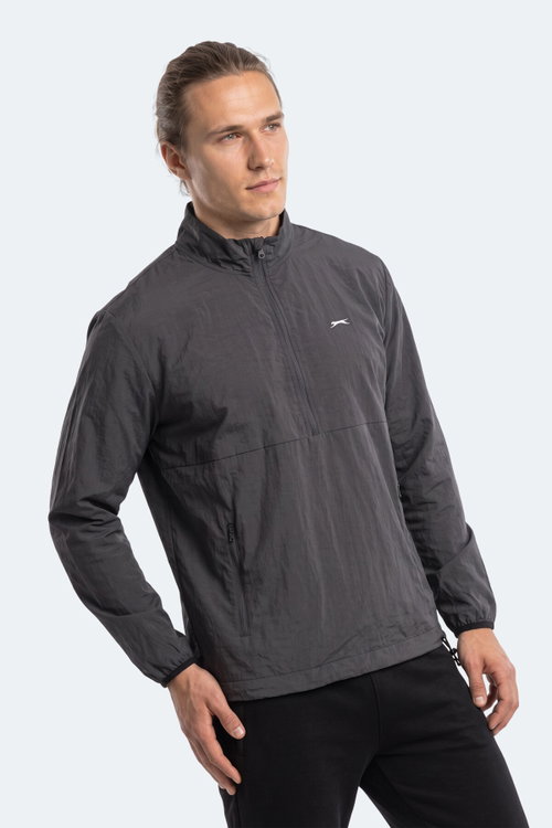 Slazenger RECKON Erkek Dik Yaka Fermuarlı Koyu Gri Yağmurluk