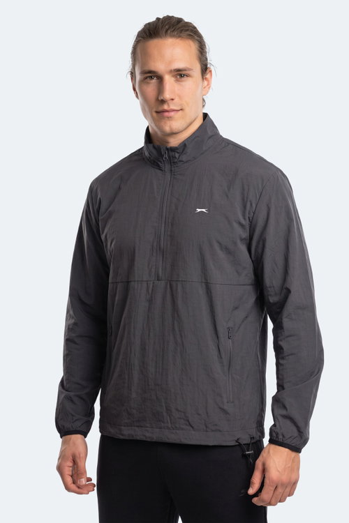 Slazenger RECKON Erkek Dik Yaka Fermuarlı Koyu Gri Yağmurluk