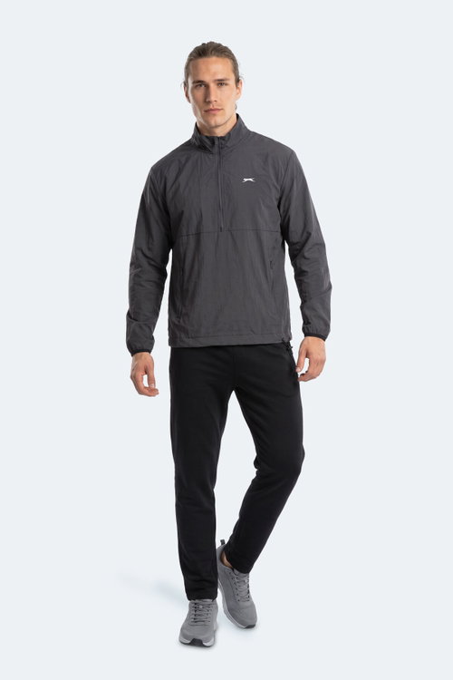 Slazenger RECKON Erkek Dik Yaka Fermuarlı Koyu Gri Yağmurluk