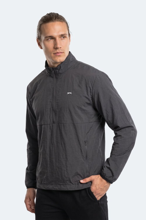 Slazenger RECKON Erkek Dik Yaka Fermuarlı Koyu Gri Yağmurluk