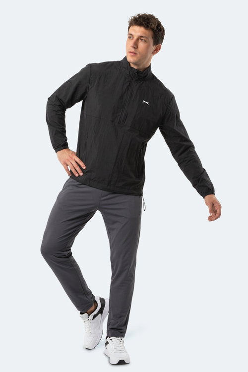 Slazenger RECKON Erkek Dik Yaka Fermuarlı Siyah Yağmurluk