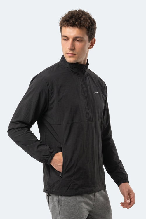 Slazenger RECKON Erkek Dik Yaka Fermuarlı Siyah Yağmurluk
